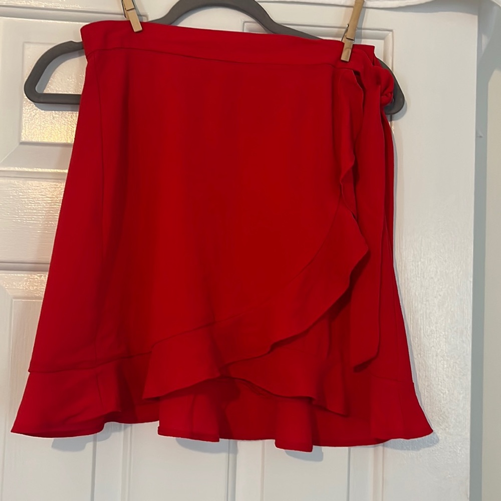 Red polyester wrap skirt